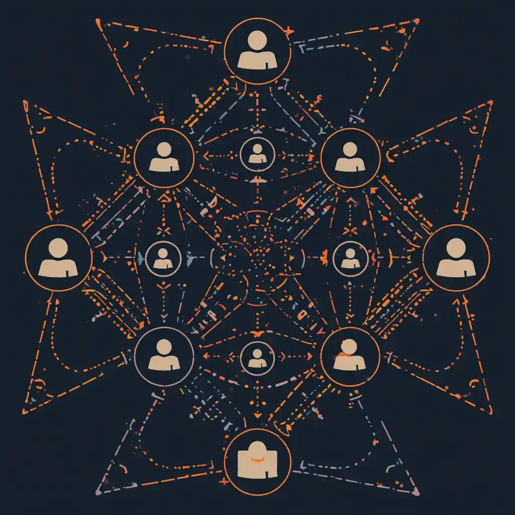 Abstract visualization of collective team flow and interconnected workplace rhythm
